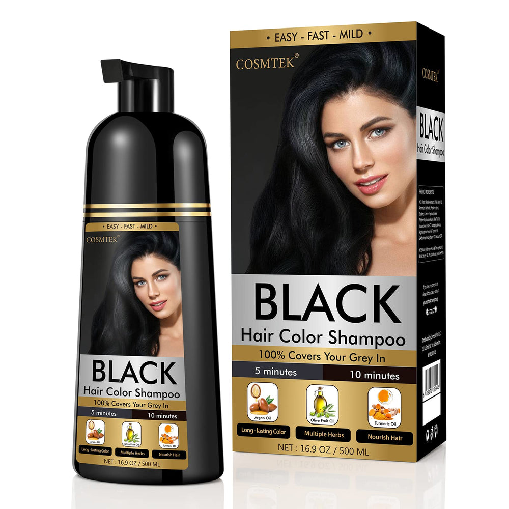COSMTEK Shampoing couleur noire – bouteille, application facile et couleur durable.