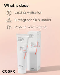 COSRX Balancium Comfort Ceramide Cream – Application visage, peau hydratée sans fini gras.