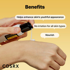 COSRX peptides et adénosine, raffermissent subtilement les contours.