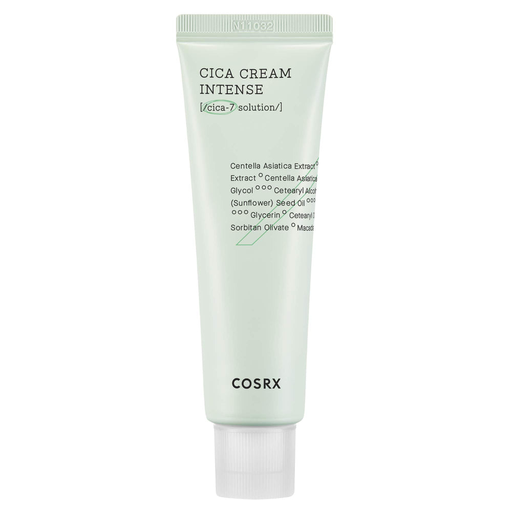 CosRX Pure Fit Cica Intensive Cream jar shows rich texture for dry skin relief