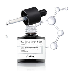 COSRX Sérum Hyaluronique 3% dans la bouteille, hydratation en profondeur possible.
