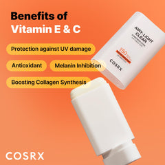 Cosrx Airy-Light Stick Solaire, finition matte sans trace blanche.