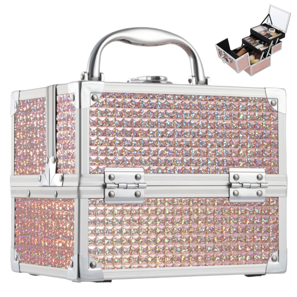 Costravio coffret maquillage avec miroir, rose pailleté, idéal pour les vanités