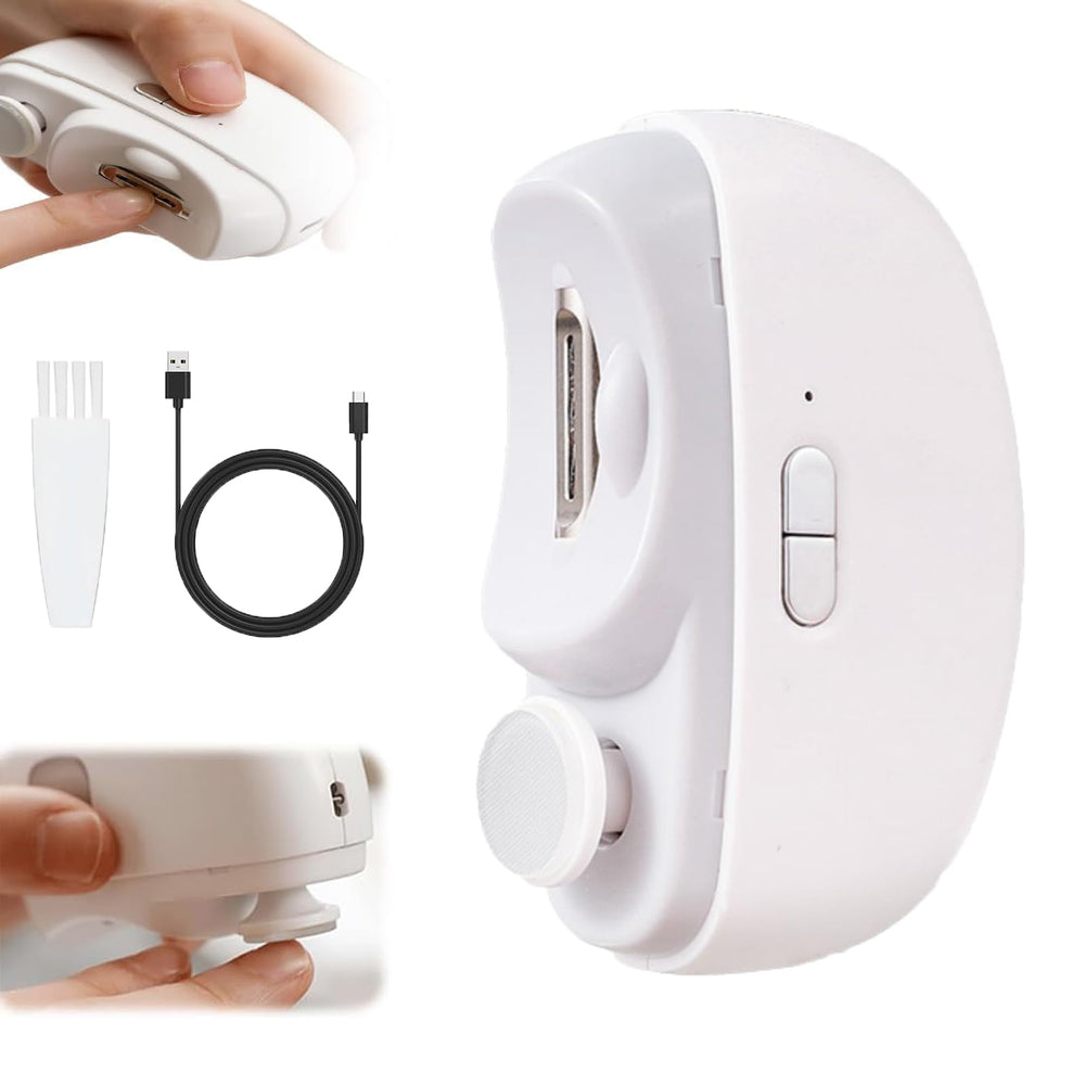 Coupe-ongles électrique avec LED et collecteur intégré pour seniors.