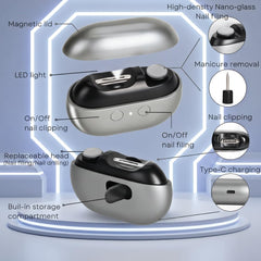 Coupe-ongles électrique guidage LED: coupe nette même en faible lumière.