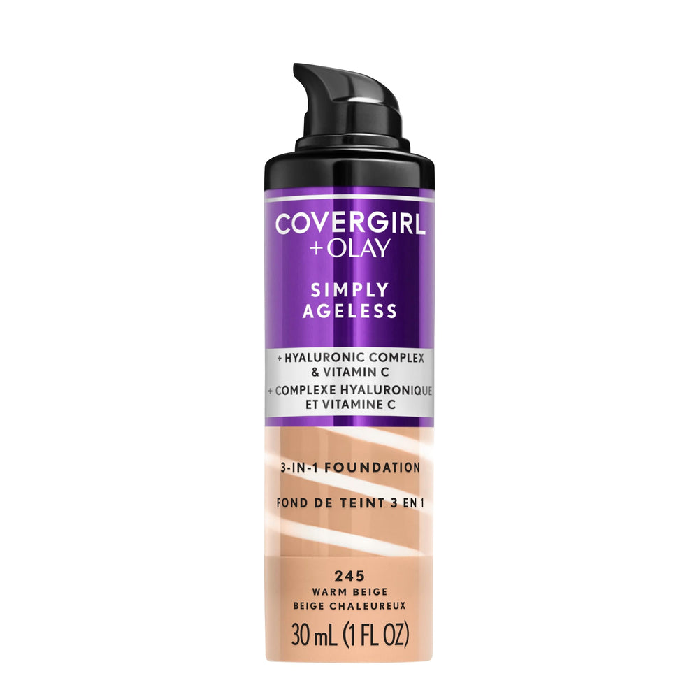 COVERGIRL & OLAY Simply Ageless flacon pompe prêt à l'emploi pour une application uniforme.
