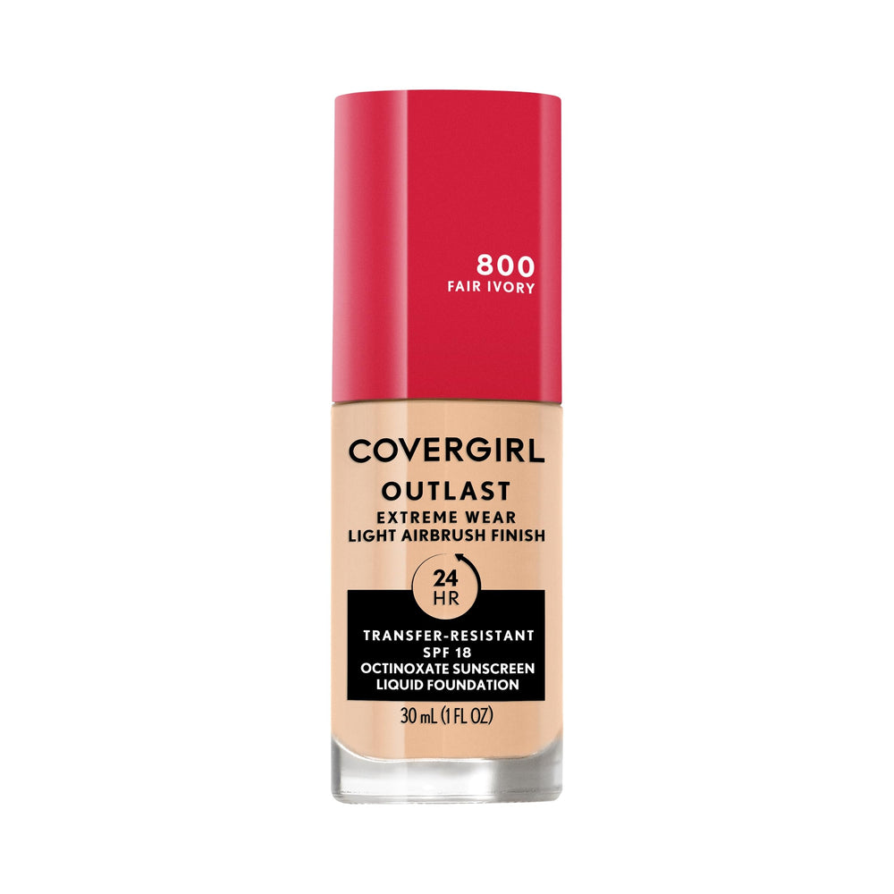 Fond de teint Covergirl Outlast Extreme Wear en bouteille, teinte Ivory clair, longue tenue.