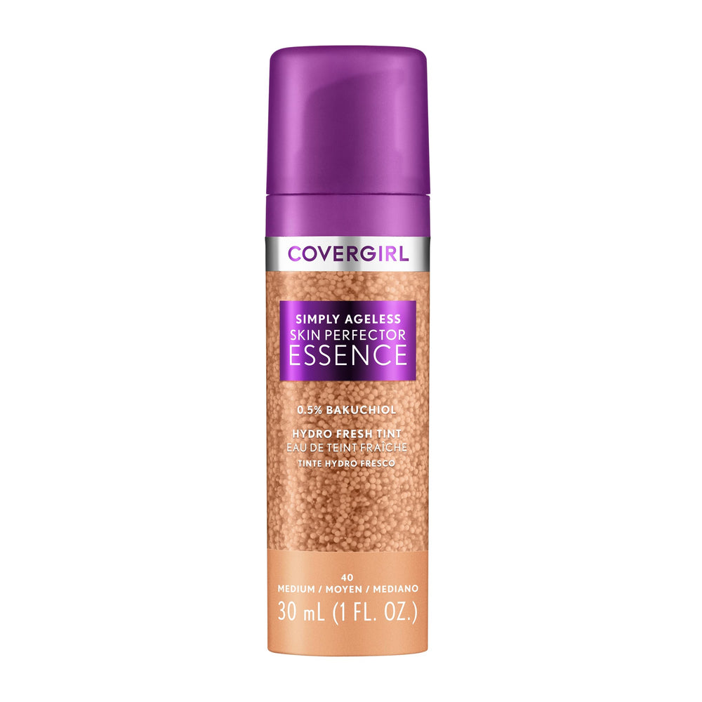 CoverGirl Simply Ageless Essence – bouteille-pompe, dosage précis et hydratation légère.