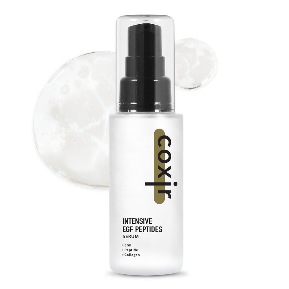 coxir serum egf peptides bouteille: le flacon élégant suggère une hydratation efficace.