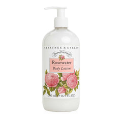 Lotion corporelle Crabtree & Evelyn Rosewater dans sa bouteille, hydratation légère et parfum délicat.