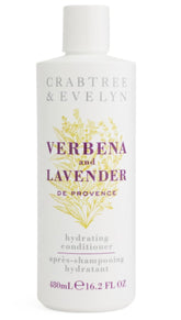 Crabtree & Evelyn Verbena Lavender conditioner bottle delivers lightweight hydration for soft hair.
