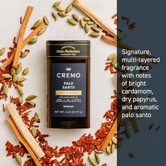 Cremo Palo Santo déodorant — protection des odeurs jusqu’à 48 heures.