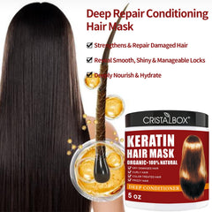 CRISTALBOX Masque Collagène – bouteille hydratante pour cheveux déshydratés et ternes.