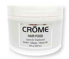 Crome Hair Food : bouteille 8oz prête à usage sans rinçage, idéal pour cheveux endommagés.