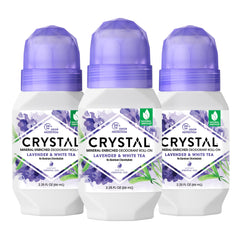 Crystal Déodorant Minéral Lavande et Thé Blanc, bouteille roulante et parfum apaisant.