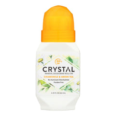 Crystal Essence Déodorant Roll-On Camomille et Thé Vert, protection naturelle sans résidu