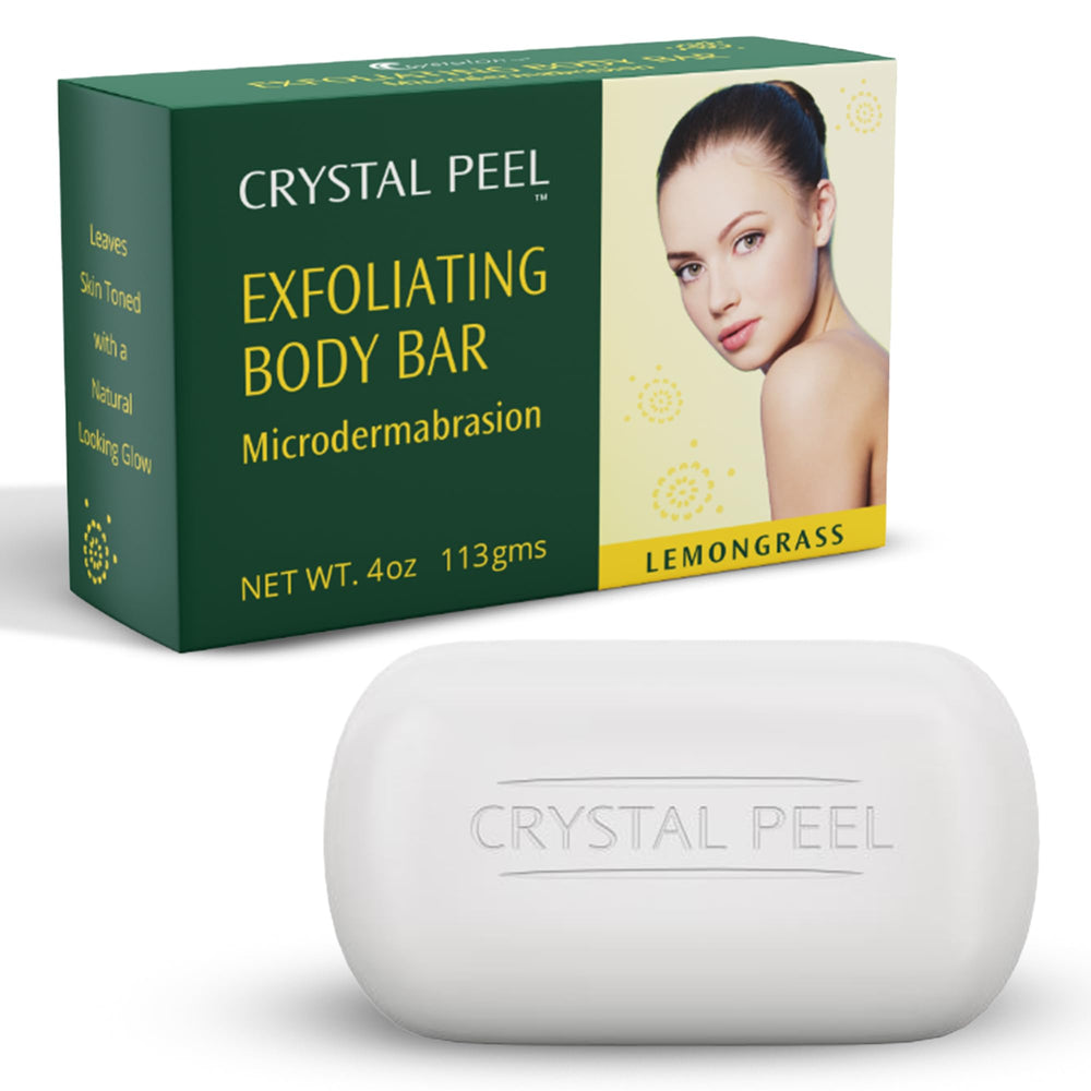 Savon Crystal Peel barre exfoliante citronnelle, peau plus douce et lumineuse.