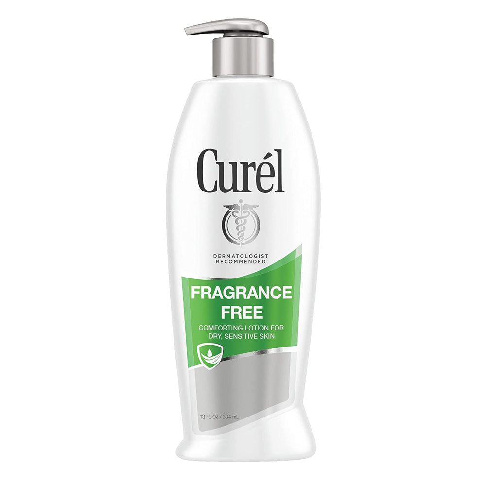 Lotion Curel sans parfum en flacon 13 oz, hydratation quotidienne.