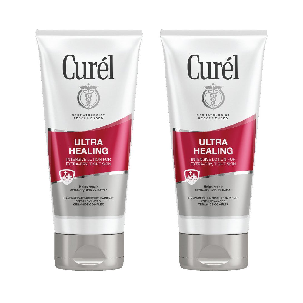Curél Ultra Healing, bouteille double en vedette, hydratation durable.