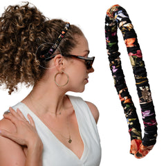 Curlfriend Collective Midnight Blooms Bandeau en soie 100% Mulberry, douceur pour cheveux bouclés.