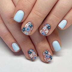 CurvLife onglets azur fleurs bleues, finition gel élégante et durable