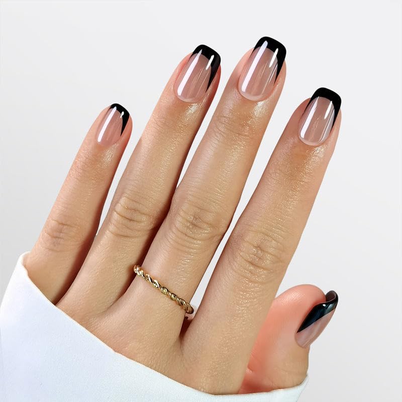 Ongles Curvlife auto-adhésifs design abricot noir chrome pour une manucure rapide et élégante.