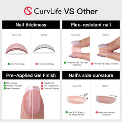 Curvlife nails show a salon-finish in minutes for effortless style.