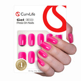 Curvlife soft gel press-on nails with bright pink design for durable daily wear