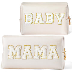 CY2SIDE sac MAMA Bebe chenille blanc, design élégant pour maquillage en voyage.