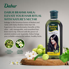 Dabur Brahmi Amla Hair Oil – massage du cuir chevelu, cheveux renforcés.