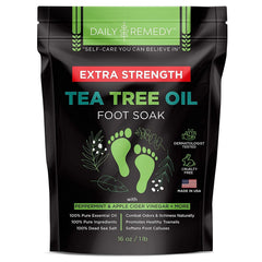 DAILY REMEDY Tea Tree Oil Foot Soak bottle offers a refreshing spa-like experience for feet.