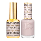 DAISY DND DC Sheer Sugar 2443 bottle close-up for sheer buildable pink nails.