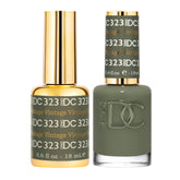 Daisy DND Vintage 323 gel bottle shows olive-green undertones for chic nails.