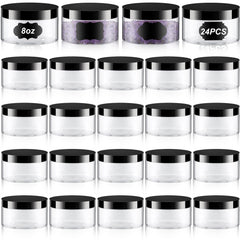 Dandat pot-transparent 8oz avec étiquettes et couvercle, idéal pour l'organisation en voyage.