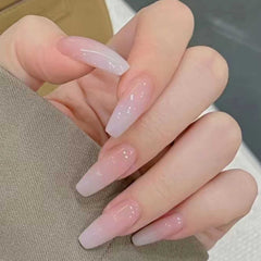 Ongles DANMANR faux carrés français nude rose blanc pour une manucure élégante
