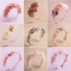 DANRENPANG couronne fleurs mesh rose, accessoire élégant pour cheveux lors d'événements.