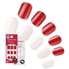 Ongles adhésifs courts Dashing Diva avec fini gel brillant et cerises chocolat blanc.