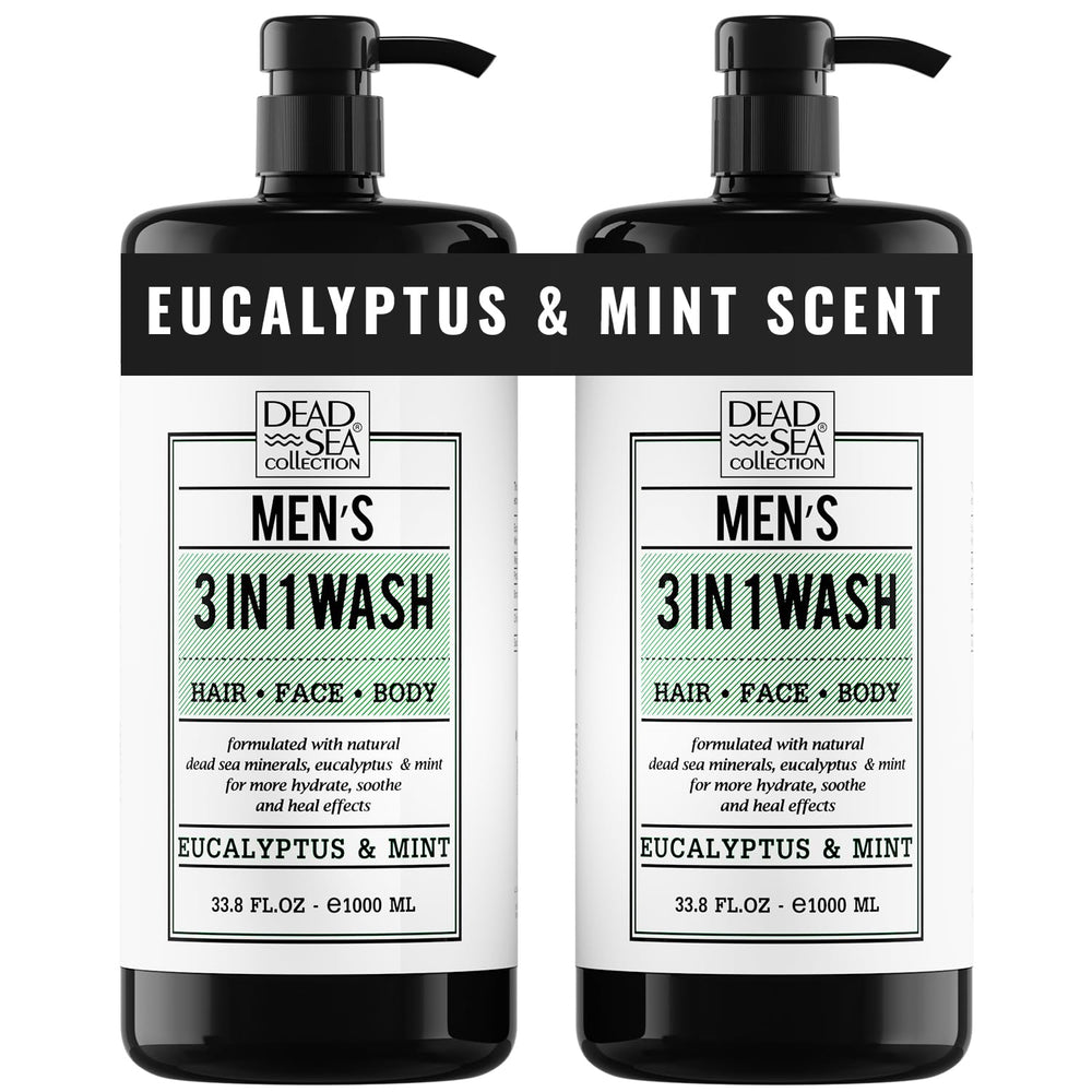 Dead Sea Collection Eucalyptus Mint - bouteille pompe 1000 ml: soin 3 en 1 pour corps, cheveux et visage.