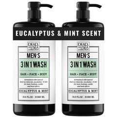 Dead Sea Collection Eucalyptus Mint - bouteille pompe 1000 ml: soin 3 en 1 pour corps, cheveux et visage.