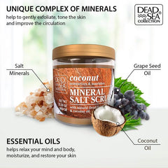 Dead Sea Collection gommage sel coco, texture crémeuse prête au massage.