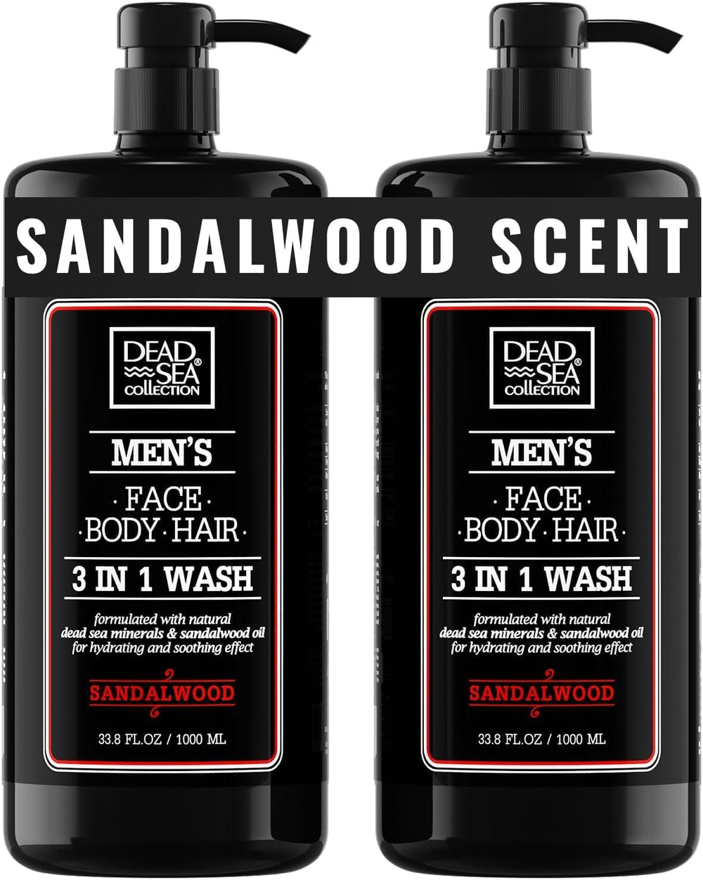 Dead Sea Collection Santal, deux bouteilles 3-en-1 pour une routine douche pratique.