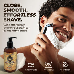 Application visage du Deadeye Dick's 3-en-1 Shave Butter pour un rasage précis.