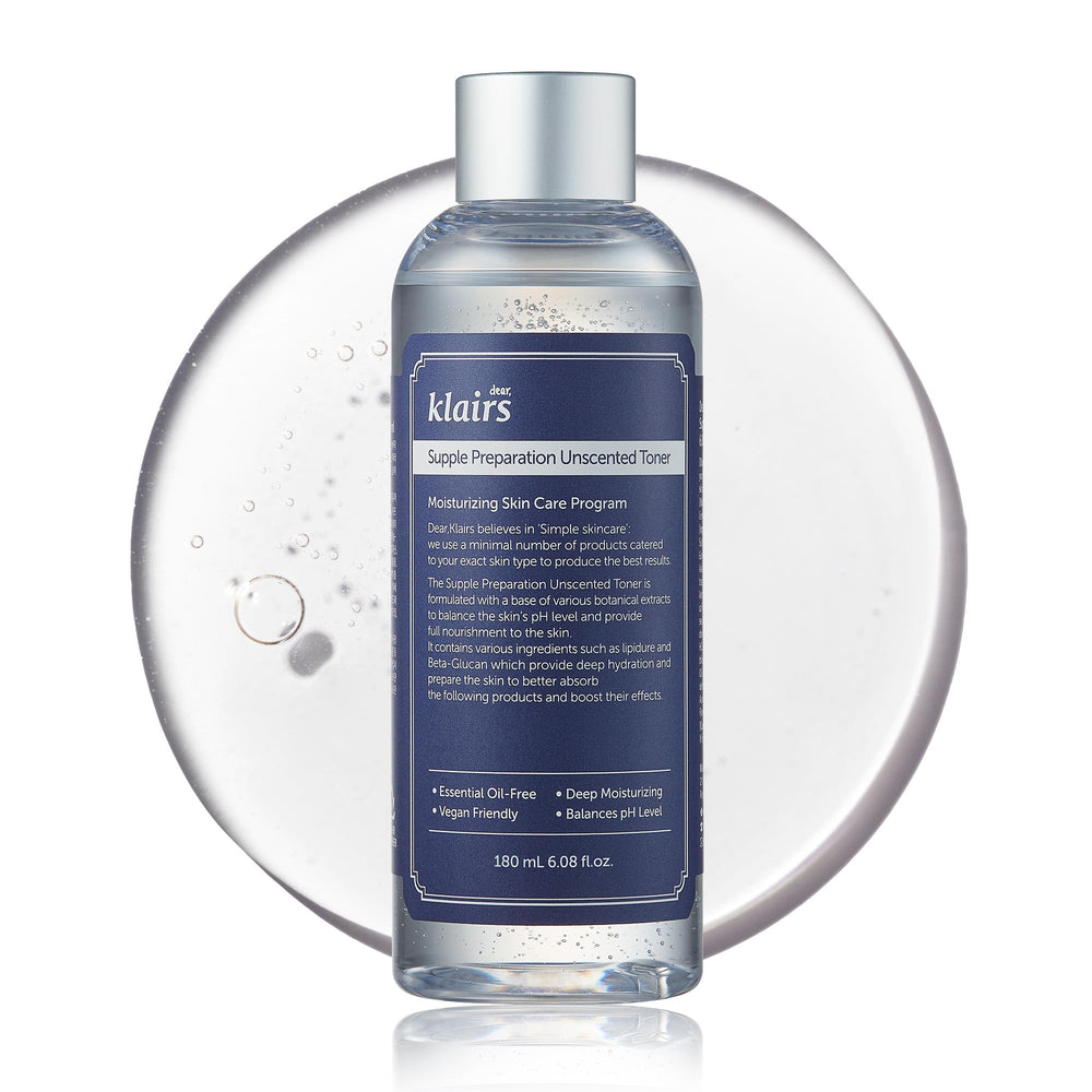 DearKlairs tonique sans parfum – bouteille élégante et hydratation douce.