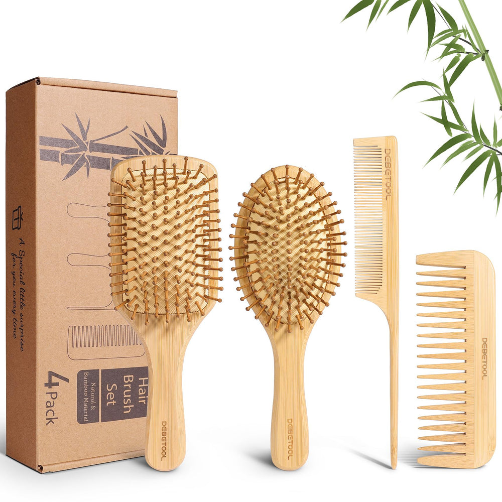 DEBETOOL brosse en bambou ronde pour stimulation du cuir chevelu et confort