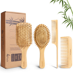 DEBETOOL brosse en bambou ronde pour stimulation du cuir chevelu et confort