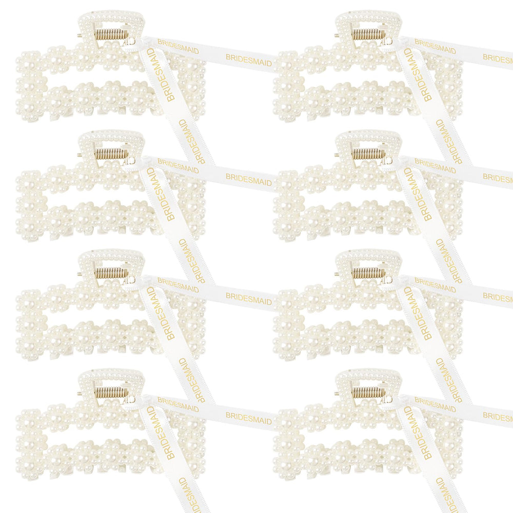 Pinces Deeka pour cheveux rectangulaires avec perles et ruban blanc, accessoire chic pour demoiselles d'honneur