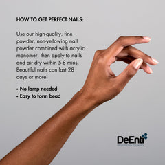 DeEnti Poudre Acrylique Nude, application sur ongles pour une finition lisse.