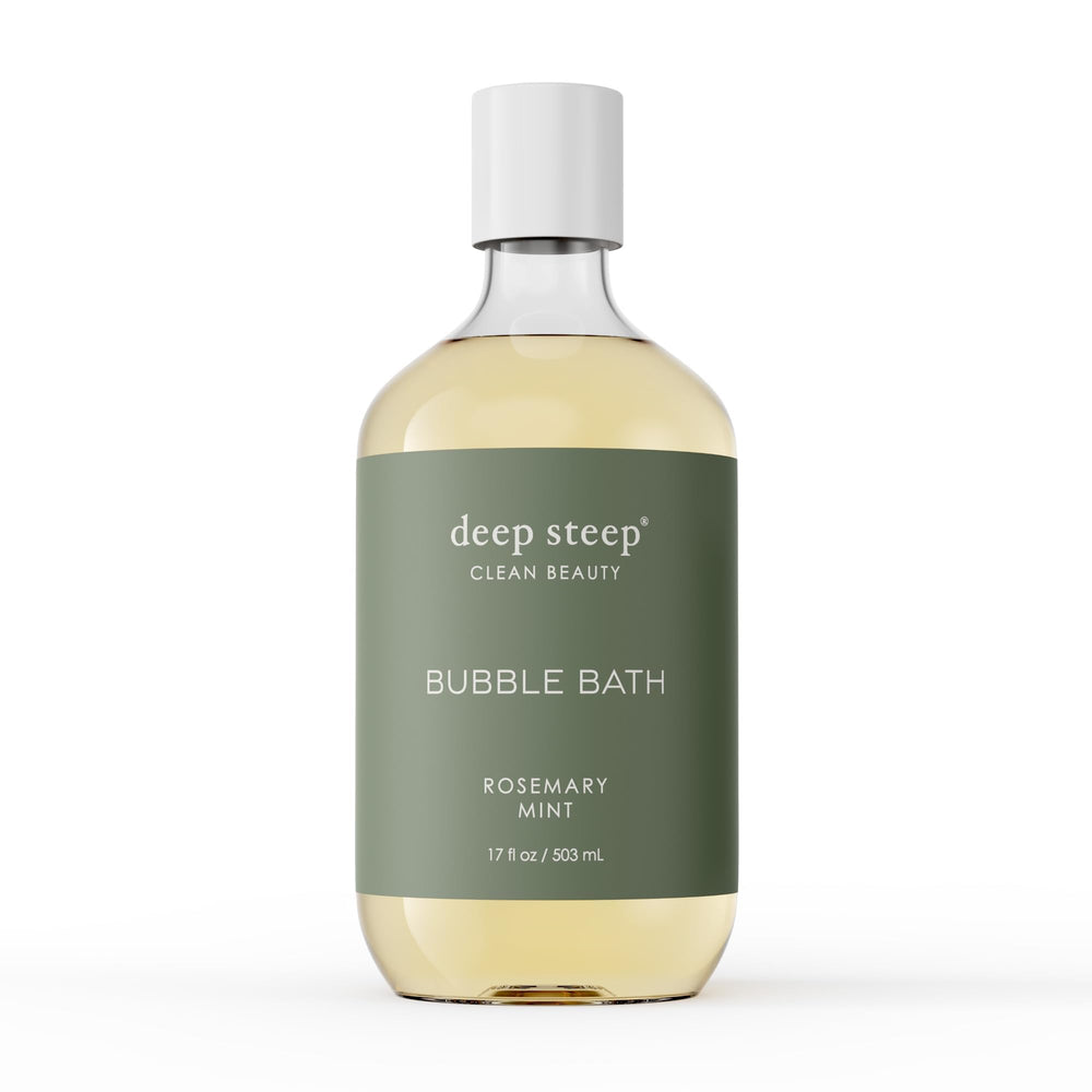 Deep Steep Bain Bulle Rosemary Menthe: bouteille prête pour une relaxation apaisante après le travail.
