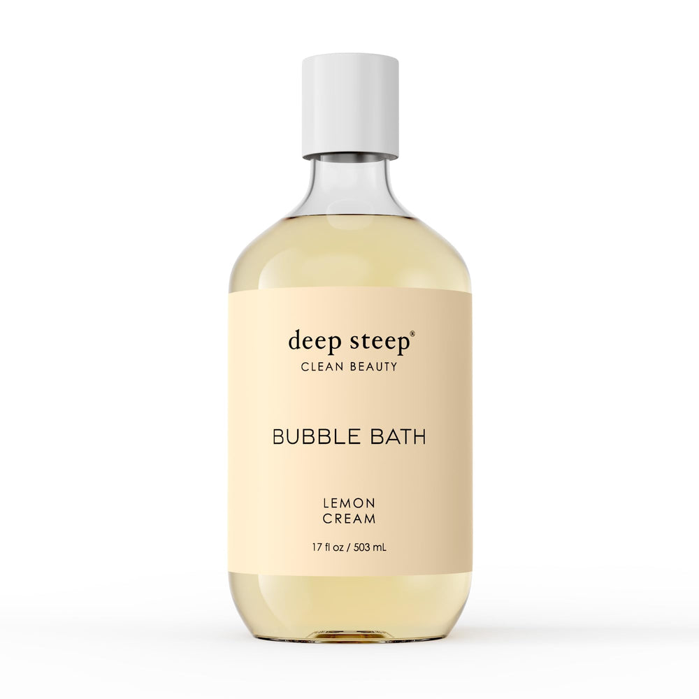 Deep Steep Bubble Bath Lemon Cream – bouteille élégante pour un bain doux et citronné.
