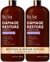Shampooing réparateur DEL SUR en bouteille, douceur durable.